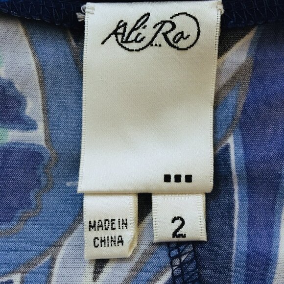 Drop Waist Dress Blue White Green Swirls ¾ Sleeves Stretch Ali Ro Women’s Size 2 - Picture 16 of 16